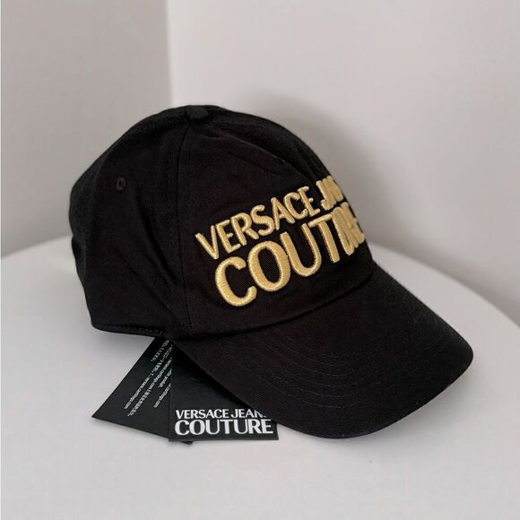 ⭕️ VERSACE JEANS Hat Cap Black Gold Designer Men’s Logo - Picture 1 of 7